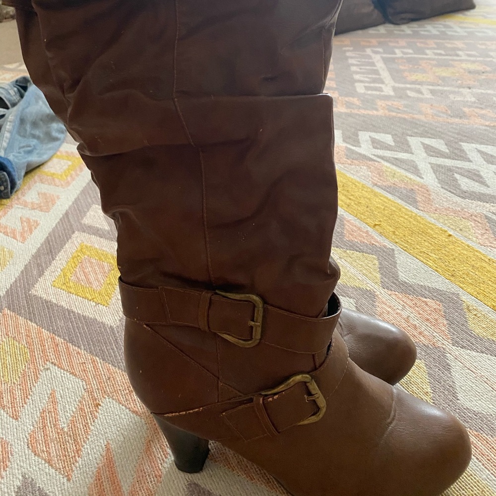Brown leather boots